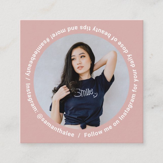 Tarjeta De Visita Cuadrada Foto de medios sociales Instagram rosa moderno (Anverso)