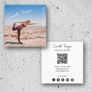 Tarjeta De Visita Cuadrada Foto de moda Entrenador personal Fitness Código QR