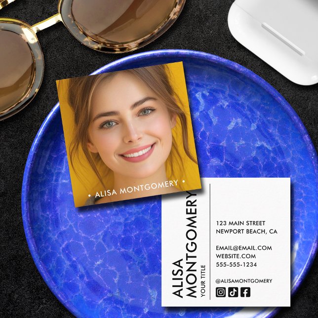 Tarjeta De Visita Cuadrada Foto de Moda simple (Simple Chic Photo 2.5" Square Business Cards)