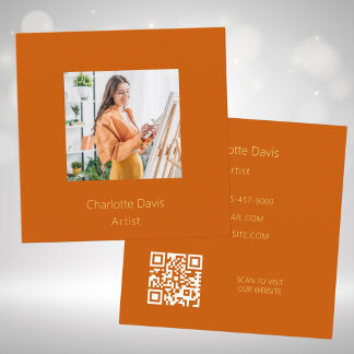 Tarjeta De Visita Cuadrada Foto de naranja quemado código QR