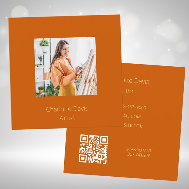 Tarjeta De Visita Cuadrada Foto de naranja quemado código QR (Subido por el creador)
