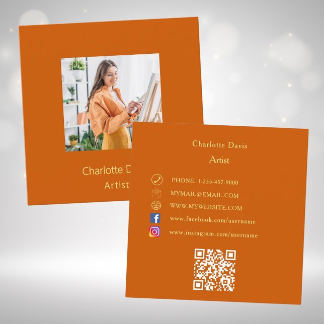 Tarjeta De Visita Cuadrada Foto de naranja quemado Código QR medios sociales (Subido por el creador)