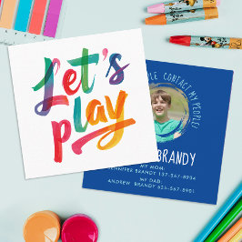 Tarjeta De Visita Cuadrada Foto de niño lindo y simple amigo de juego azul