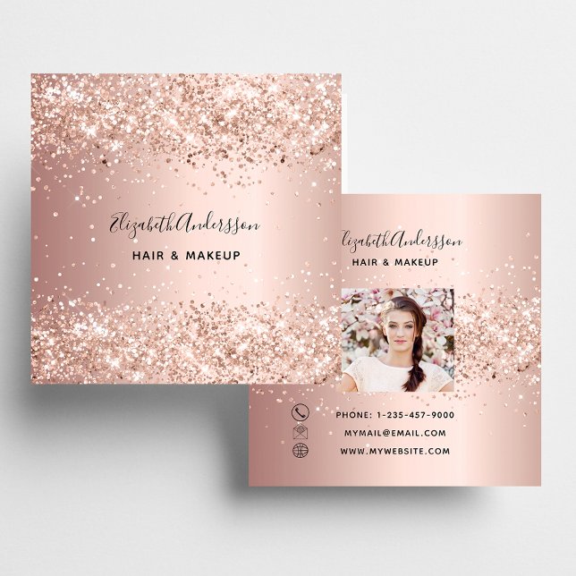 Tarjeta De Visita Cuadrada foto de perfil de purpurina de oro Rosa (Subido por el creador)