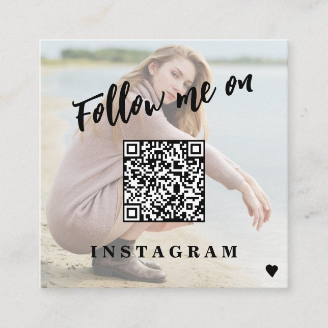Tarjeta De Visita Cuadrada Foto de personalizado QR CODE, medio social modern (Anverso)