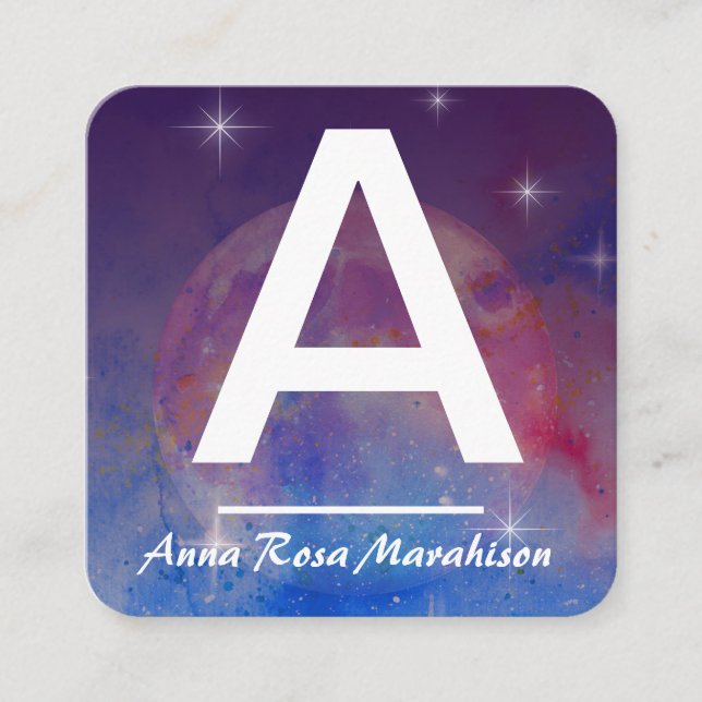 Tarjeta De Visita Cuadrada *~* FOTO DEL LOGO INICIAL DE moda de la Luna Cósmi (Anverso)