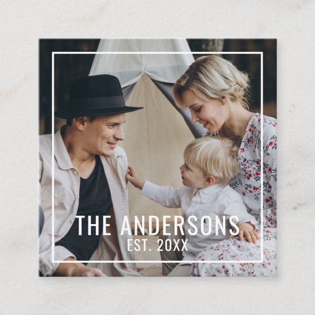 Tarjeta De Visita Cuadrada Foto del personalizado con apellido y año establec (Anverso)