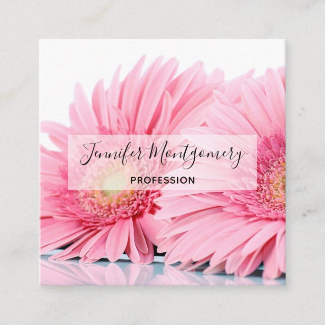 Tarjeta De Visita Cuadrada Foto Elegante de Gerbera Rosa Daisies (Anverso)