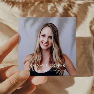 Tarjeta De Visita Cuadrada Foto Imagen Personalizada Moderna Rosa Blanca