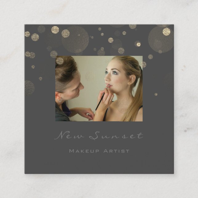 Tarjeta De Visita Cuadrada Foto Linen Makeup Artista Profesional Rubor Gray (Anverso)