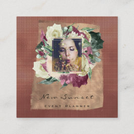 Tarjeta De Visita Cuadrada Foto Makeup Blogg Planner Floral Burgundy