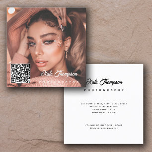 Tarjeta De Visita Cuadrada Foto manuscrita Código QR Fotografía de medios soc