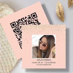 Tarjeta De Visita Cuadrada Foto   Medios sociales   Purpurina Peach   Código