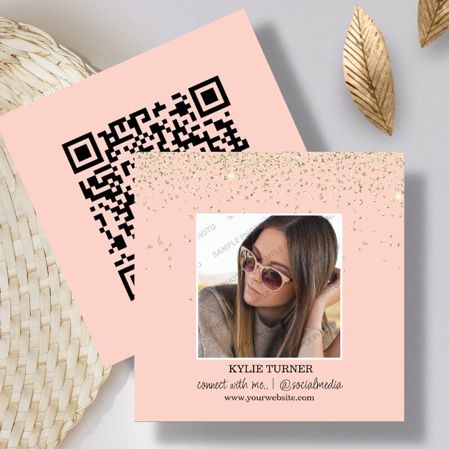 Tarjeta De Visita Cuadrada Foto | Medios sociales | Purpurina Peach | Código  (Subido por el creador)
