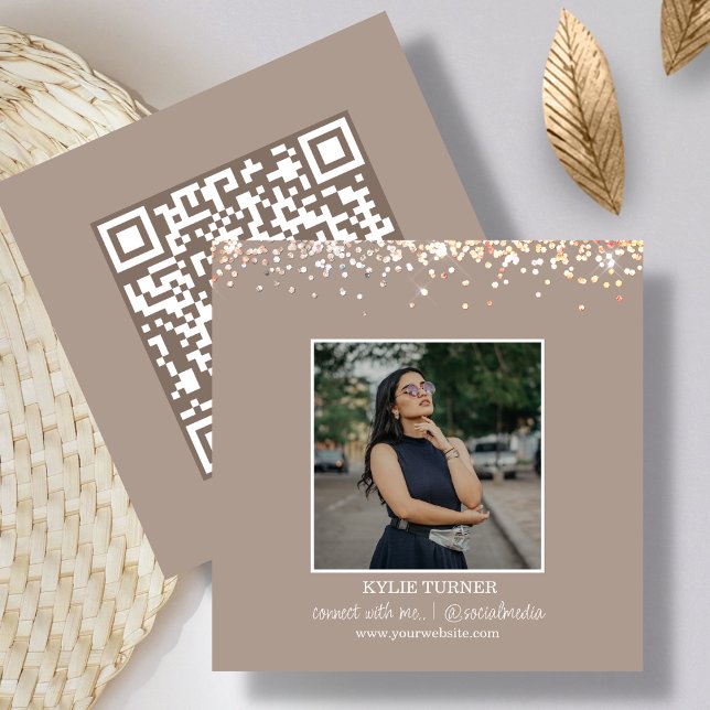 Tarjeta De Visita Cuadrada Foto | Medios sociales | Tan Purpurina | Código QR (Subido por el creador)