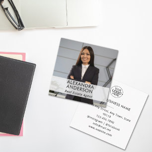 Tarjeta De Visita Cuadrada Foto mínima para profesionales con logotipo comerc
