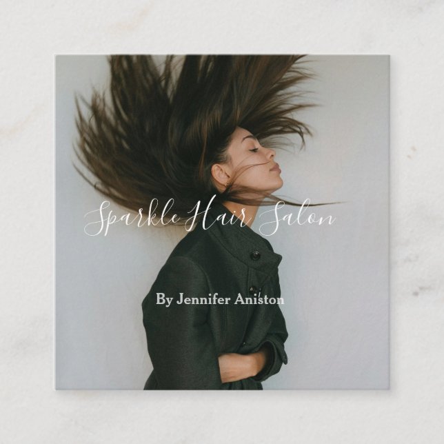 Tarjeta De Visita Cuadrada Foto moderna peluquería pequeña empresa código QR (Anverso)