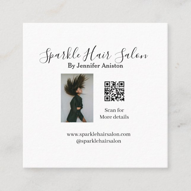 Tarjeta De Visita Cuadrada Foto moderna peluquería pequeña empresa código QR (Anverso)