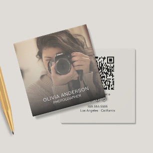 Tarjeta De Visita Cuadrada Foto personalizado Código QR Fotógrafo de medios s