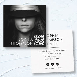 Tarjeta De Visita Cuadrada Foto profesional de código QR Minimalista moderno