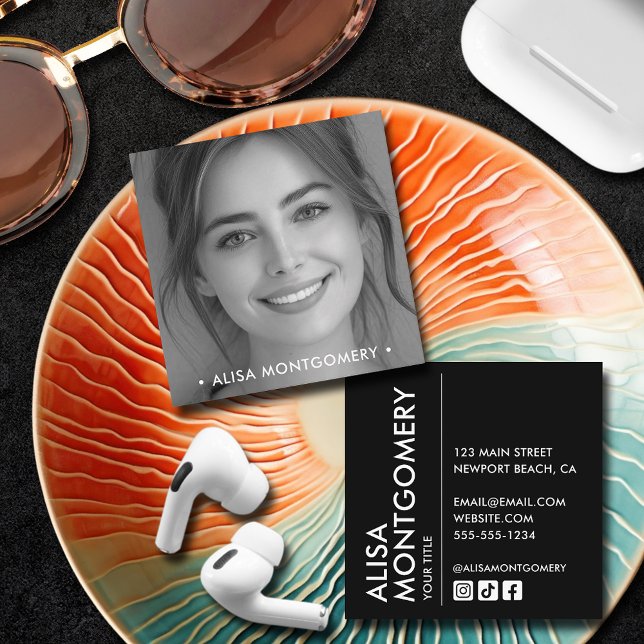 Tarjeta De Visita Cuadrada Foto profesional Minimalista simple (Simple Minimalist Professional Photo 2.5" Square Business Cards)