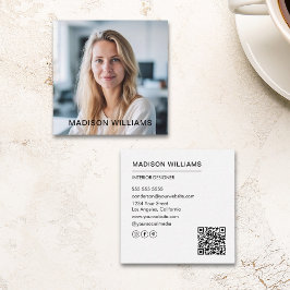 Tarjeta De Visita Cuadrada Foto profesional QR Medios sociales Blanco