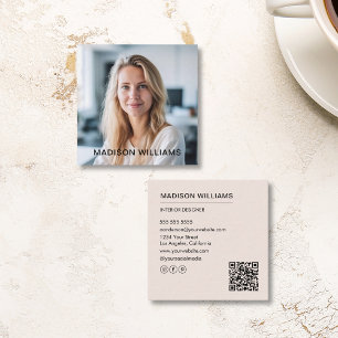 Tarjeta De Visita Cuadrada Foto profesional QR Medios sociales Rubor Pink