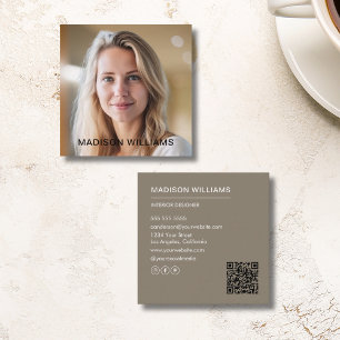 Tarjeta De Visita Cuadrada Foto profesional QR Social Media Taupe