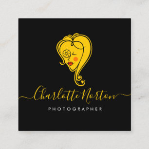 Tarjeta De Visita Cuadrada Fotógrafa de Black and Yellow Square Busine