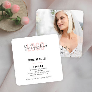 Tarjeta De Visita Cuadrada Fotógrafa de moda hispana rosa de foto completa en