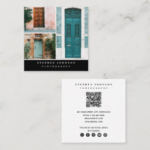 Tarjeta De Visita Cuadrada Fotografía 3 Fotos Código QR Iconos de medios soci