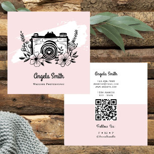 Tarjeta De Visita Cuadrada Fotografía de boda Sitio web de moda Rosa