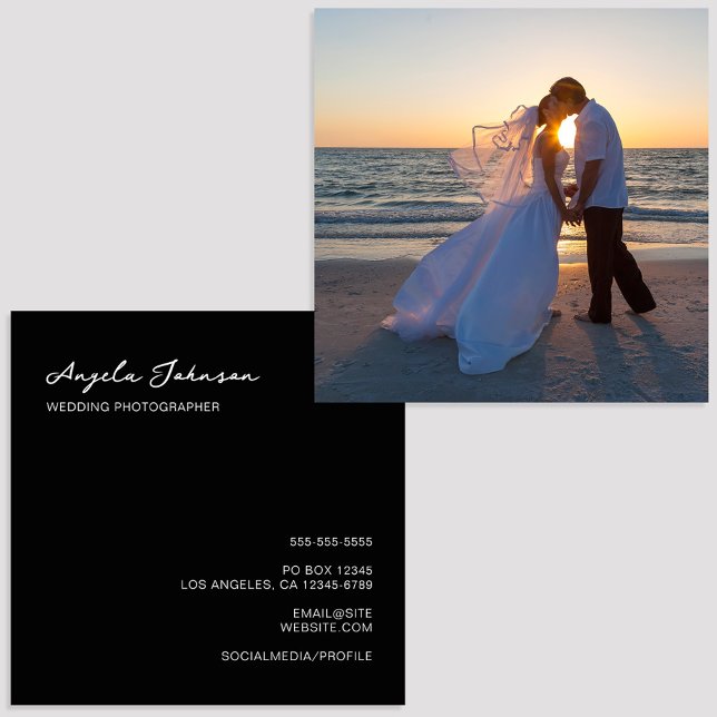 Tarjeta De Visita Cuadrada Fotografía de Bodas blancos y negros (Black and White Wedding Photography Square Business Card)