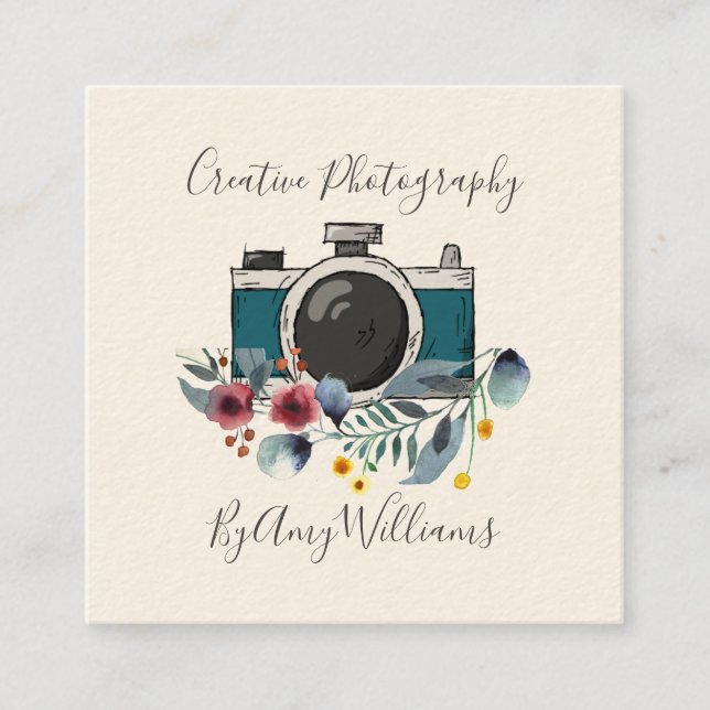 Tarjeta De Visita Cuadrada Fotografía de cámara con dibujos a mano de vintage (Anverso)