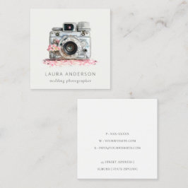 Tarjeta De Visita Cuadrada Fotografía de cámara de flores rosadas de época el