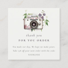 Tarjeta De Visita Cuadrada Fotografía de cámara floral vintage Gracias por Pe