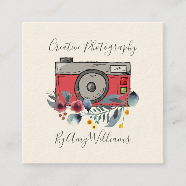 Tarjeta De Visita Cuadrada Fotografía de cosecha acuarela floral (Anverso)