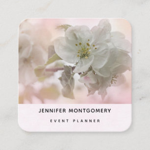 Tarjeta De Visita Cuadrada Fotografía de Flor de Manzano Blanca