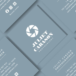 Tarjeta De Visita Cuadrada Fotografía de guión negrita azul turbio