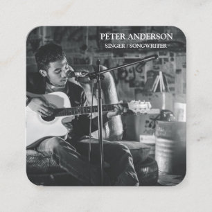 Tarjeta De Visita Cuadrada Fotografía de músico cantante simple moderno