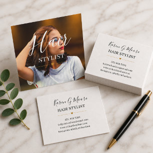 Tarjeta De Visita Cuadrada Fotografía de peluquero con letra blanca de moda p