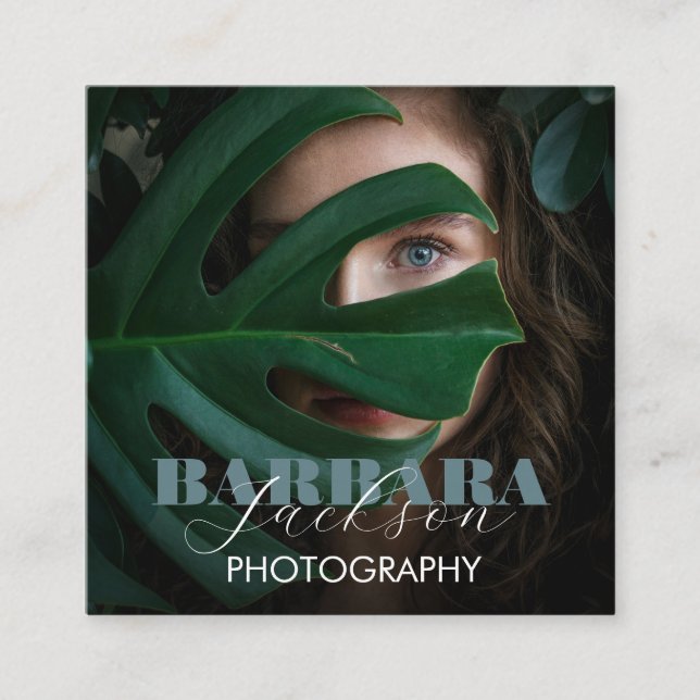Tarjeta De Visita Cuadrada Fotografía Elegante Caligrafía Profesional (Anverso)