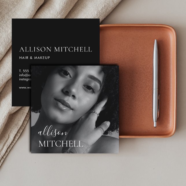 Tarjeta De Visita Cuadrada Fotografía Elegante Caligrafía Profesional (Subido por el creador)