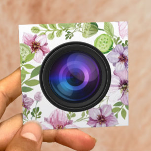 Tarjeta De Visita Cuadrada Fotografía elegante de la cámara floral del