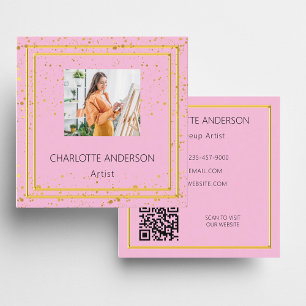 Tarjeta De Visita Cuadrada Fotografía elegante en oro rosa Código QR