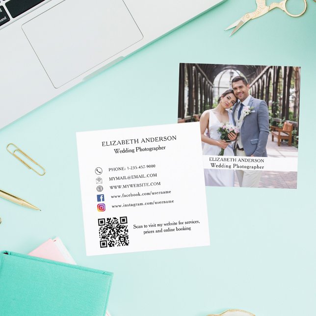 Tarjeta De Visita Cuadrada Fotografía en blanco de código QR en los medios so (Subido por el creador)