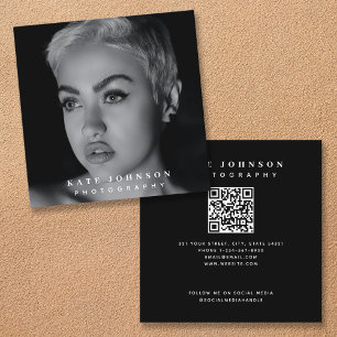 Tarjeta De Visita Cuadrada Fotografía estilizada Código QR Código Medios Soci