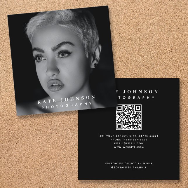 Tarjeta De Visita Cuadrada Fotografía estilizada Código QR Código Medios Soci (Subido por el creador)