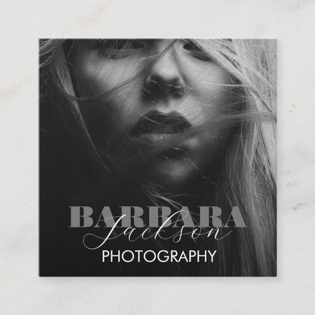 Tarjeta De Visita Cuadrada Fotografía mínima moderna en blanco y negro (Anverso)