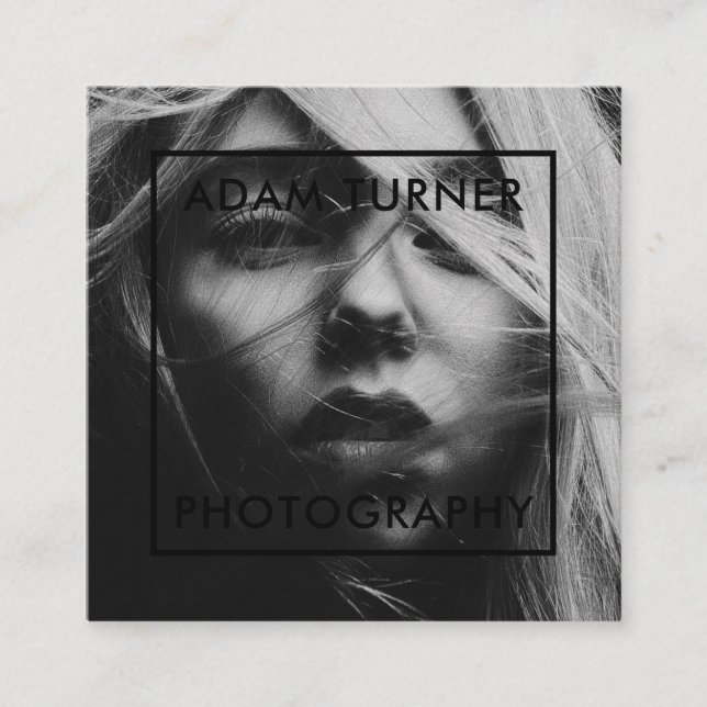 Tarjeta De Visita Cuadrada Fotografía mínima moderna en blanco y negro (Anverso)